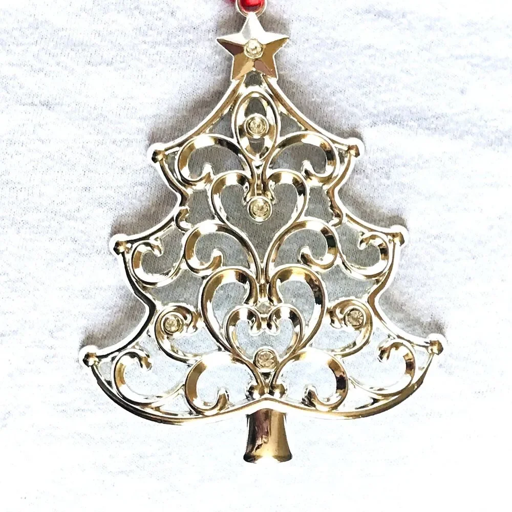 Lenox Christmas Ornaments 2 Sparkle and Scroll Bells + Tree Silver Original Box